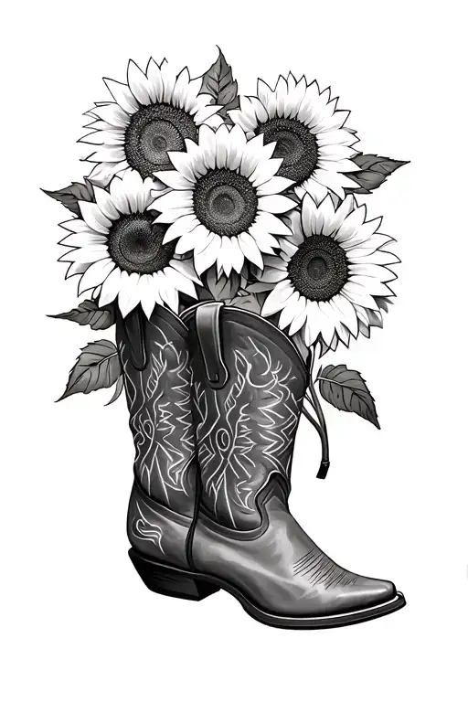 sunflowers, cowboy boots, horse tattoo design idea