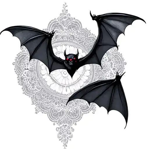 lace and bats coming tattoo design idea