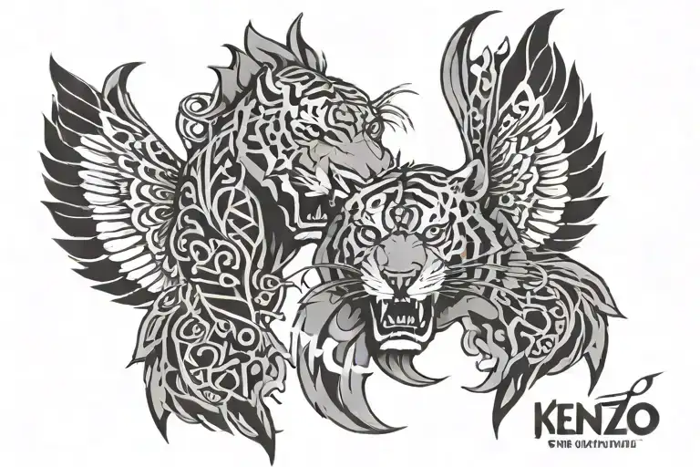 My sons' names Kenzo and Kai written with symbols of strength  tattoo design idea