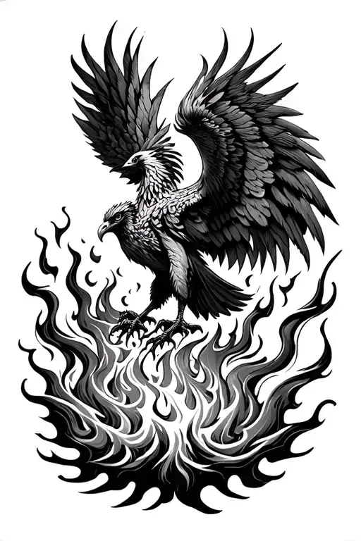 phoenix rising from fire flames and ashes tattoo design idea