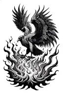 phoenix rising from fire flames and ashes tattoo design idea