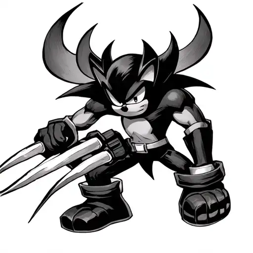 Shadow from sonic the hedgehog fighting wolverine X-men claws extended tattoo design idea