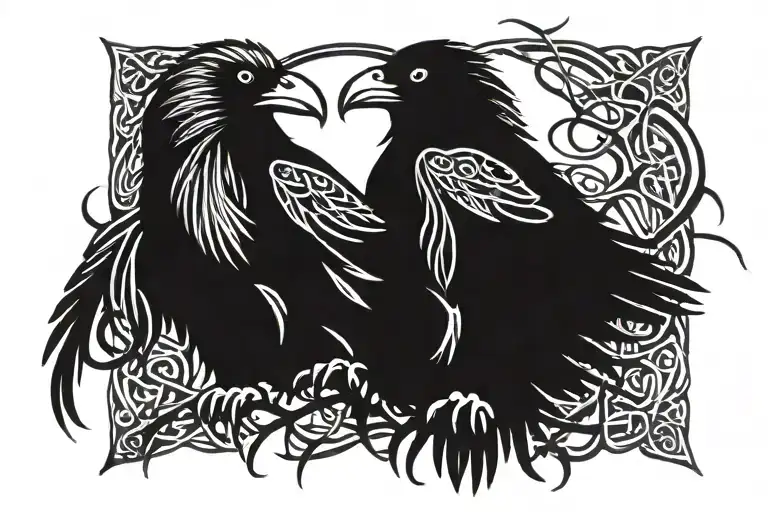 Celtic Raven surrounded by tree branches tattoo design idea