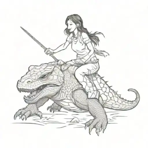 Girl rides a Komodo dragon tattoo design idea