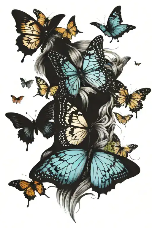  a trail of delicate butterflies starting from the lower back, fluttering upwards towards the shoulders, across the back tattoo design idea
