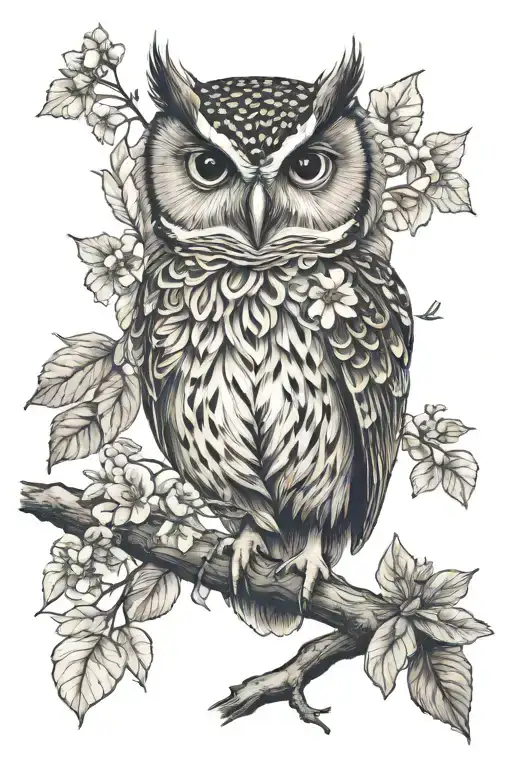 little owls, flowers, trees tattoo design idea