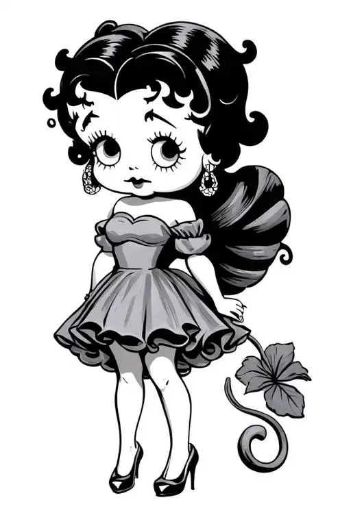 betty boop in short dress standing tattoo design idea