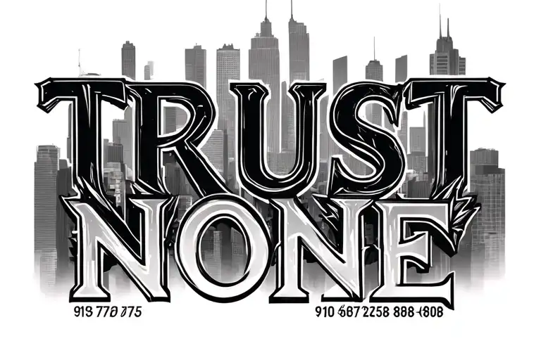 "TRUST NONE" city with city codes 910 757 256 808 tattoo design idea