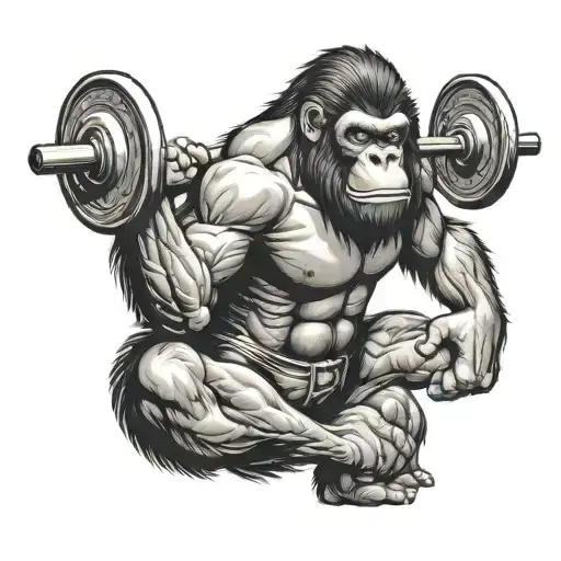 muscular ape lofting weights with sexy women  tattoo design idea