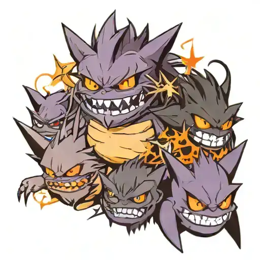 gengar, haunter and ghastly evolution line tattoo design idea