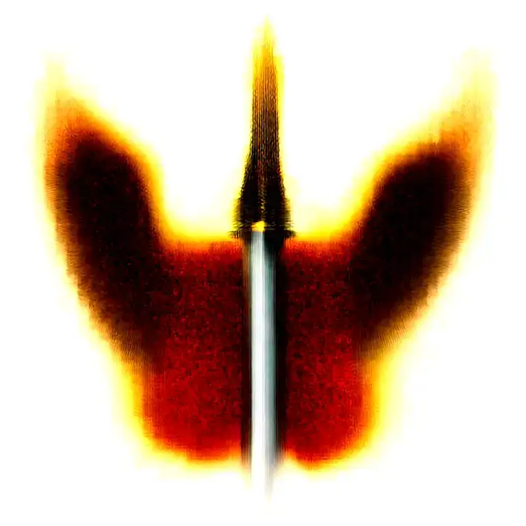 angel wings behind a sword, roses tattoo design idea