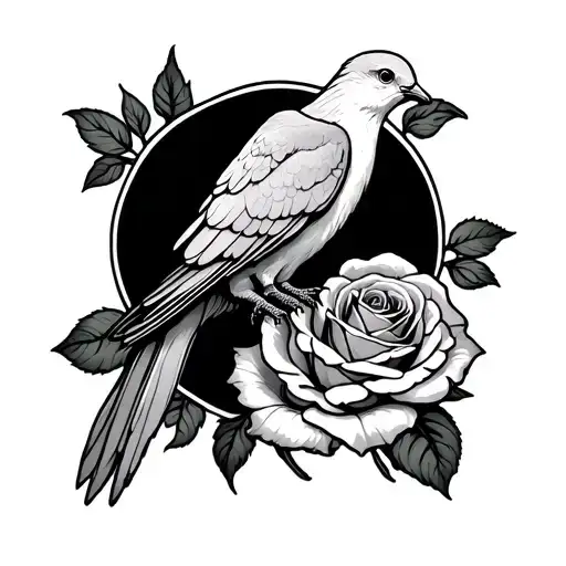 dove facing downwards on a bed of roses for forearm tattoo design idea