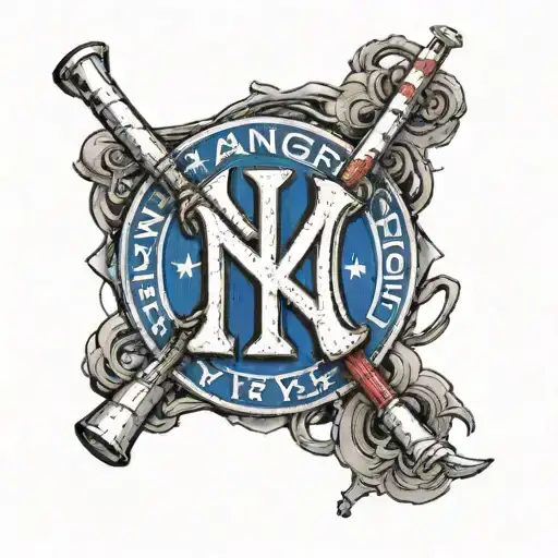 blend ny rangers and ny yankees logos into the letters and numbers of May 23, 2022 tattoo design idea