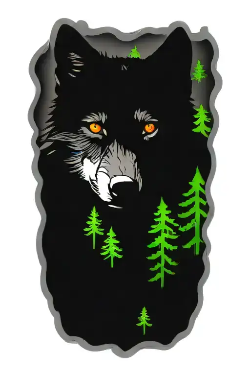 wolf blue eyes forest landscape tattoo design idea