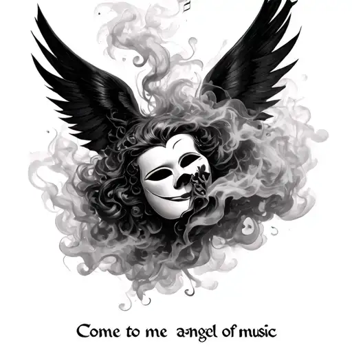 "Come to me angel of music " phantom of the opera mask hidden in smoke and mirrors  tattoo design idea