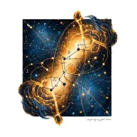 constellation of virgo and leo intertwined and combined with the dirac equation tattoo design idea