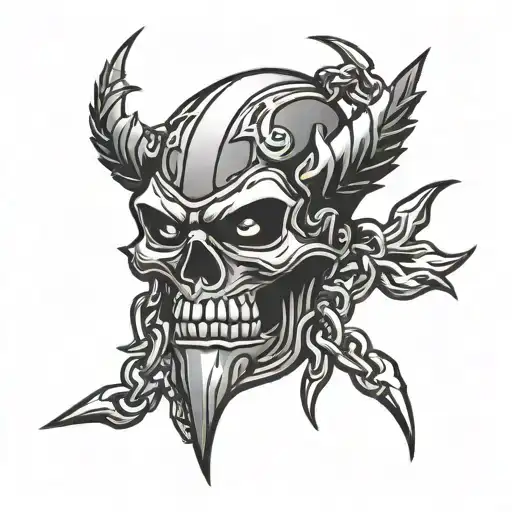 head russian logo angry spikes chain tattoo design idea