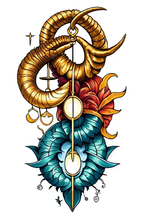 libra, capricorn and virgo zodiac sign, all combined for upper arm sleeve  tattoo design idea
