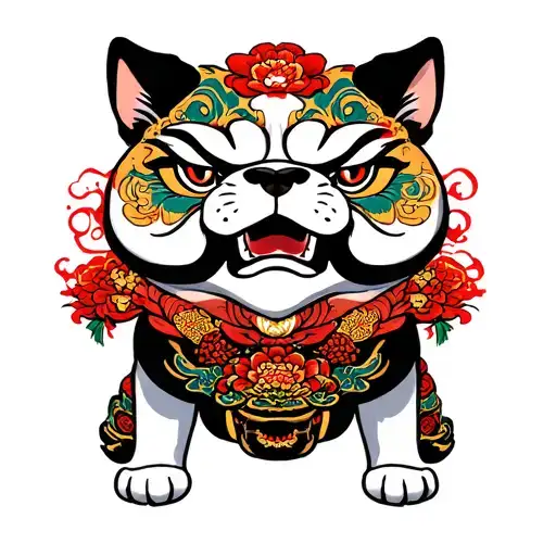 Fu Dog in the style of japanese china tattoo design idea