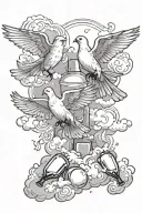 doves flying trough clouds. with tequila bottles on the ground tattoo design idea