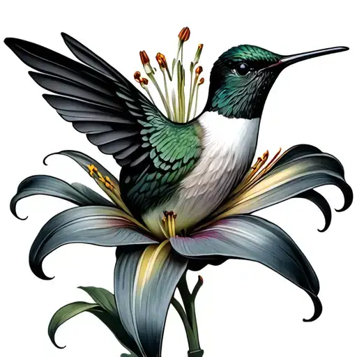hummingbird golf ball lily tattoo design idea