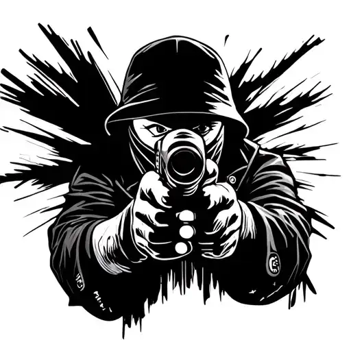 ski mask robber shooting a gun tattoo design idea