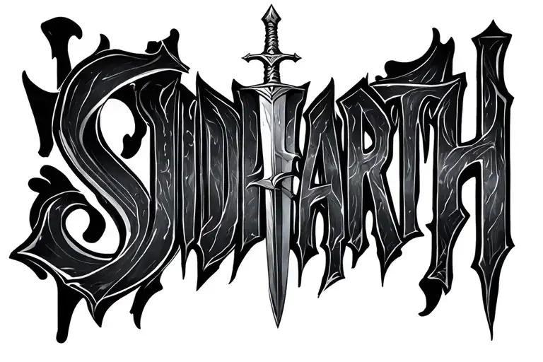 tattoo for the name SIDDHARTH with a sword tattoo design idea