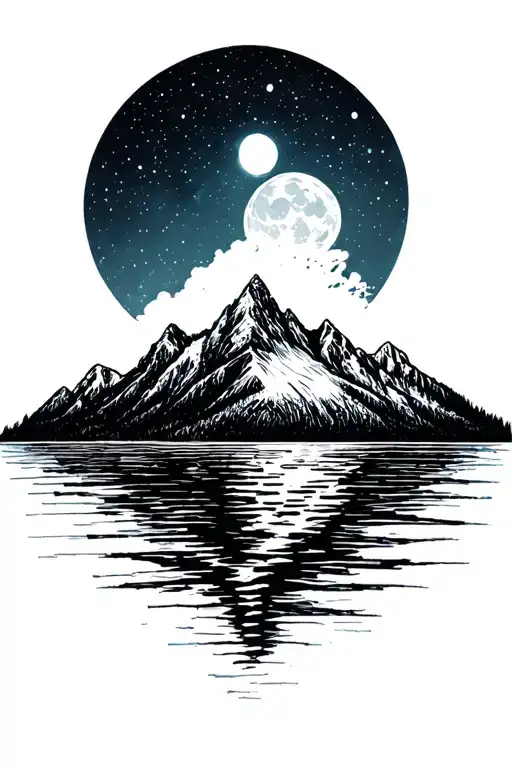 alaska mountains, ocean, full moon, big dipper tattoo design idea