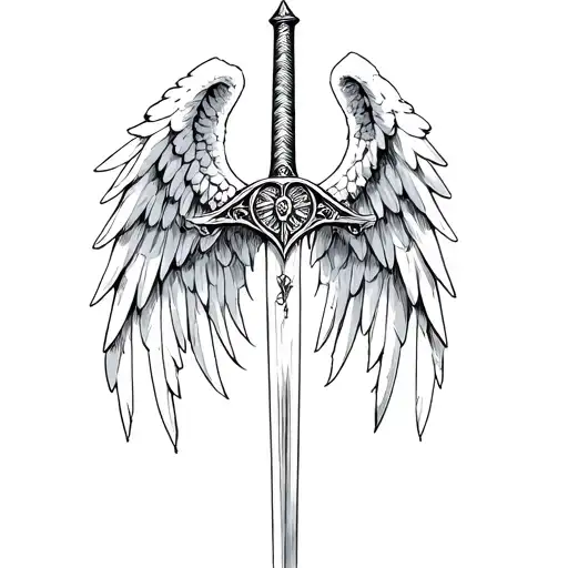 st michael sword one angel wing tattoo design idea
