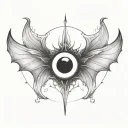 seraphim, 6 large bat wings, large demon eye in the centre, gothic tattoo design idea