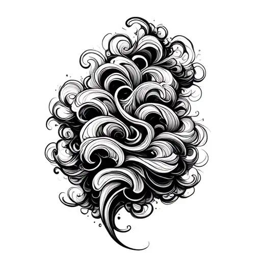 Tattoo design of swirling smoke-like clouds arranged in a continuous pattern. The clouds are shaped as flowing strips tattoo design idea