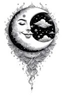 psychadelic clouds fantasy smiling moon tattoo design idea