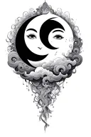 psychadelic clouds fantasy smiling moon tattoo design idea