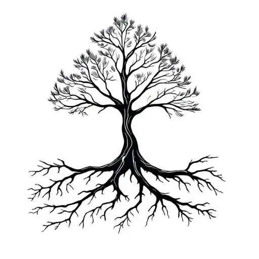 A simple and stylized tree with two unite roots, symbolizing the growing and strengthening friendship. tattoo design idea