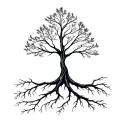 A simple and stylized tree with two unite roots, symbolizing the growing and strengthening friendship. tattoo design idea