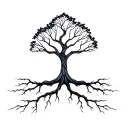 A simple and stylized tree with two unite roots, symbolizing the growing and strengthening friendship. tattoo design idea