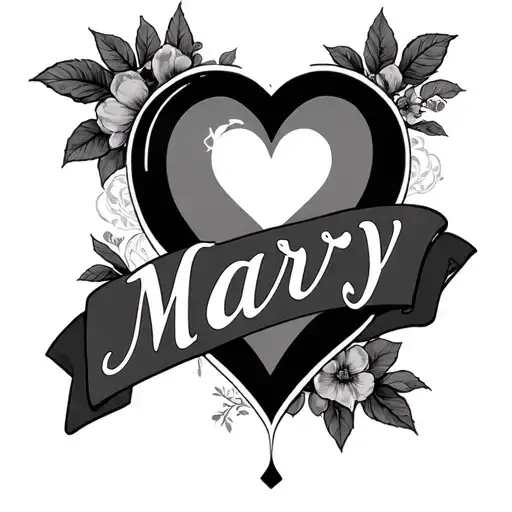 the name Mary with a heart tattoo design idea