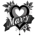 the name Mary with a heart tattoo design idea
