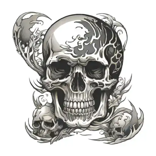 negative space skull ocean floor tattoo design idea