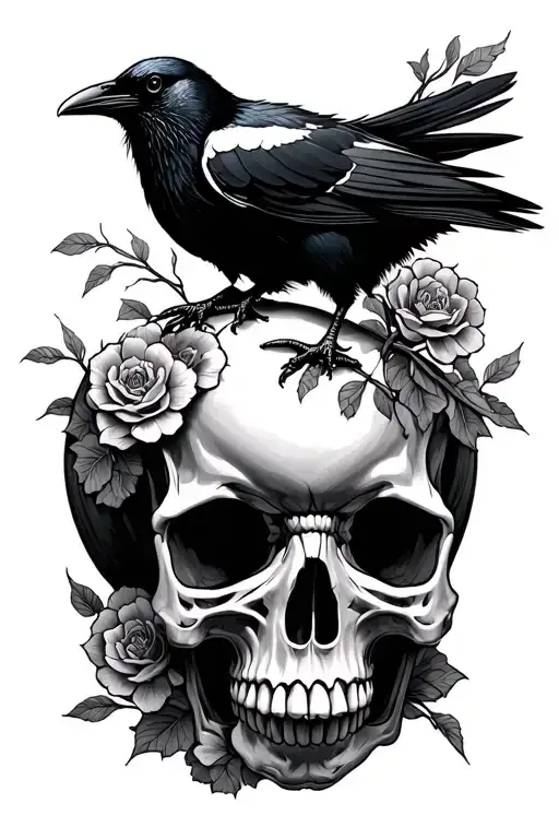 Japanese crow and skull on forearm with skull spiral Japanese  tattoo design idea