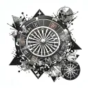 A roulette wheel with shattered glass and splattered ink, symbolizing the unpredictability of life and the thrill of taking chances tattoo design idea