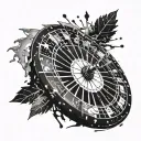 A roulette wheel with shattered glass and splattered ink, symbolizing the unpredictability of life and the thrill of taking chances tattoo design idea