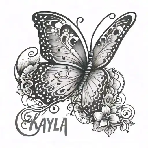 the name kayla inside a butterfly tattoo design idea