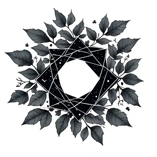 ivy leaves and vines with autumn leaves and Lyra constellation with geometric tribal style tattoos  tattoo design idea