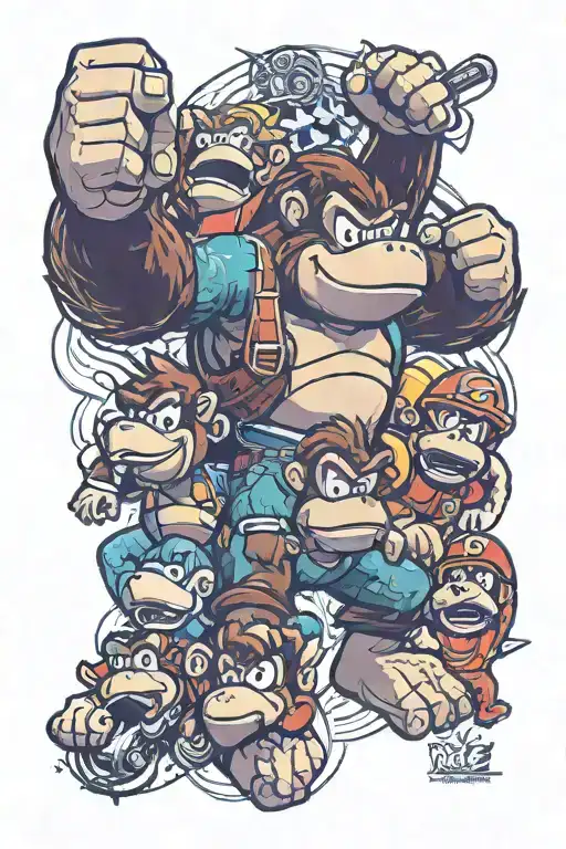 rare company videogame sleeve based around donkeykong and banjo and kazooie tattoo design idea