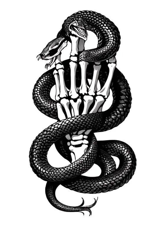 snake wrapping around skeletal hand tattoo design idea