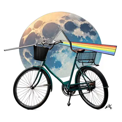 dark side of the moon, Alfred Hoffmann bicycle picture, wording "buy the ticket, take the ride" tattoo design idea