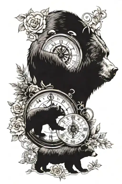Bear Compass Clock Connor, Hailey & Ashley tattoo design idea