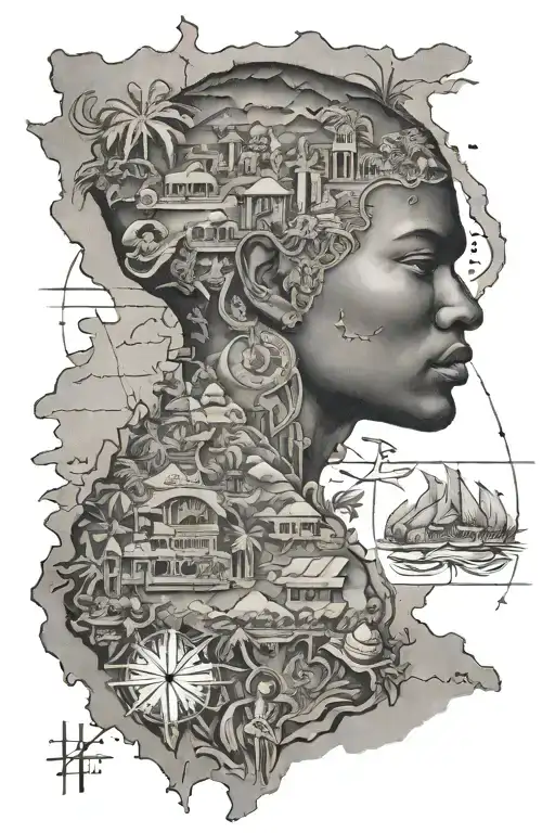 neg mawon and map of haiti tattoo design idea