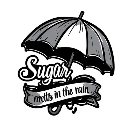 umbrella with the words "sugar melts in the rain" written tattoo design idea